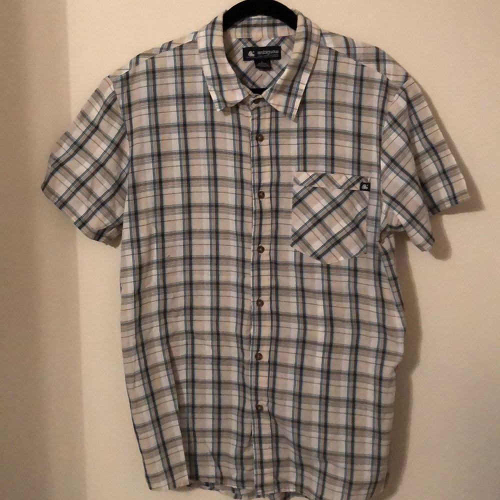 Men’s Ambiguous Plaid Button Down Shirt Size Large